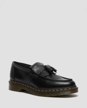 Dr Martens Adrian Yellow Stitch Leather Tassel Mokasíny Panske Čierne | 5872-LZDGA